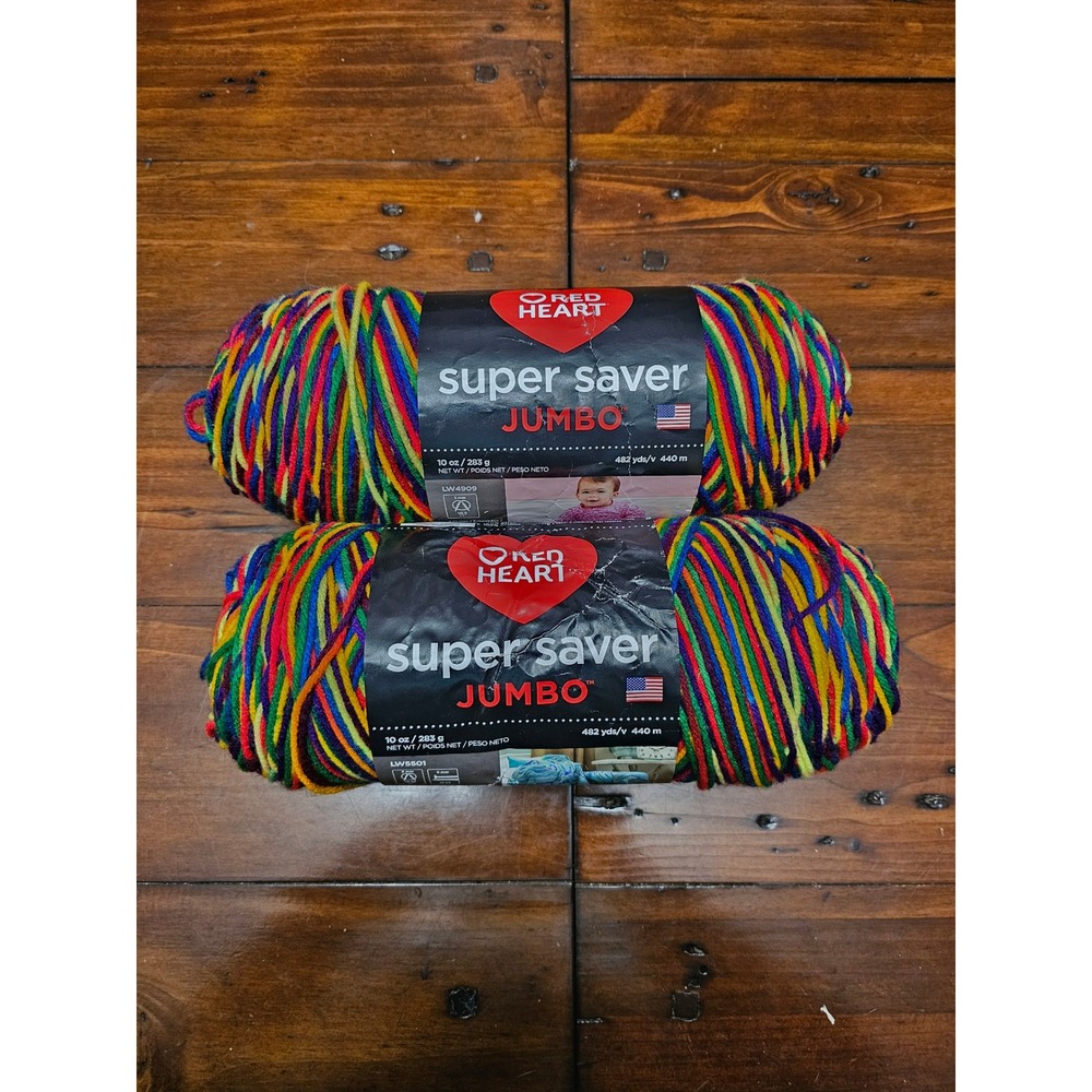 Red Heart Super Saver Jumbo Yarn Mexicana Rainbow 2 Skeins 10oz 482yds Each